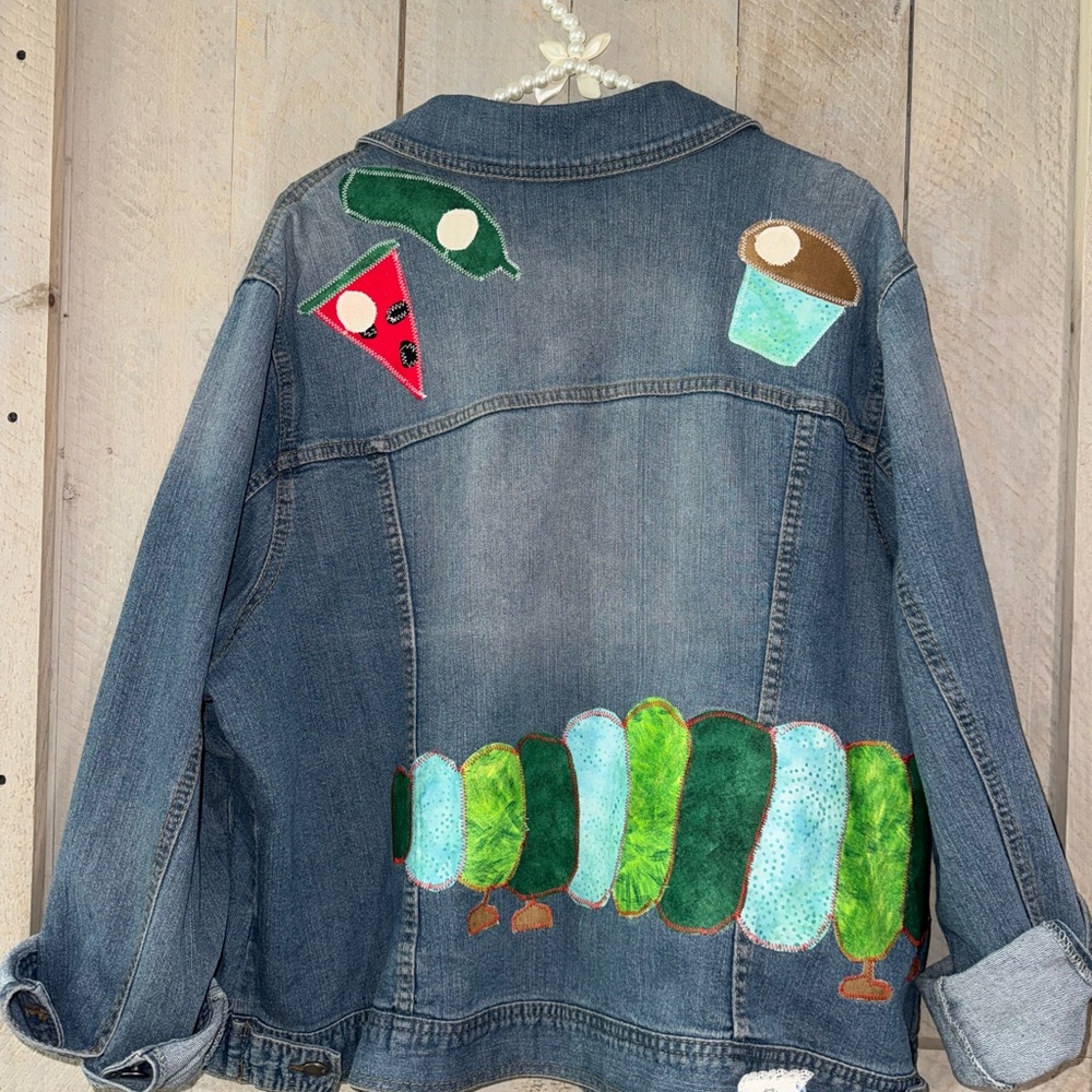 Women's Blue Denim Jacket with Colorful Patches The Very Hungry Caterpillar - Picture 2 of 2